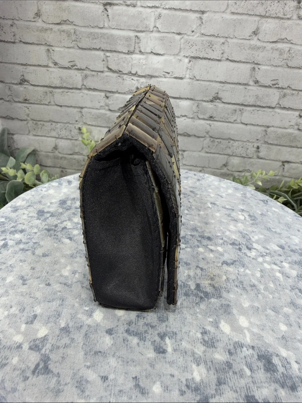 MAD BAGS - Brown Handmade “Horn & Pearl” Collection Petite Stand-Up Clutch NWOT
